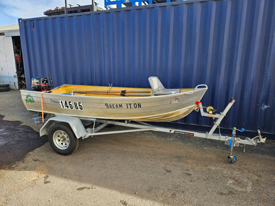 3.5m Savage dinghy, 8hp Mercury two stroke and John Papas trailer