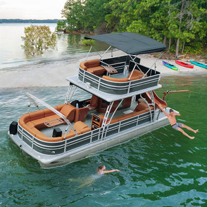 Outboard pontoon boat - series-30f - Kinocean® Boat - twin-engine / tri-tube / double terrace deck