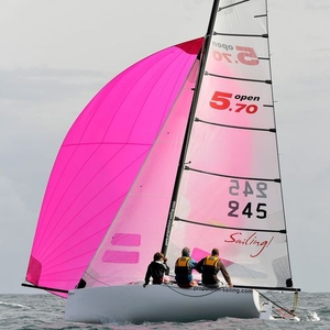 Sport keelboat sailboat - Open 5.70 - Hobie Cat Europe - racing / with bowsprit / transportable
