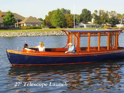 Electric cabin cruiser - Telescope Launch - Budsin Electric Boats - open / wooden / classic