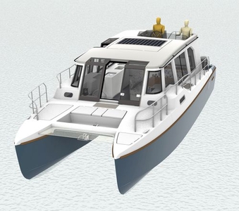Catamaran cabin cruiser - BB37 - Bader Hausboot - outboard / twin-engine / planing hull