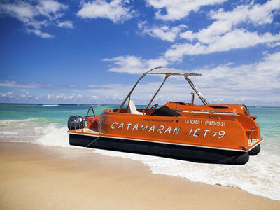 Outboard pontoon boat - Jet 19 - AVENTURAS AQUATICAS - LA NORIA - open / side console / hydro-jet