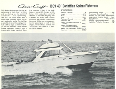 40 Feet 1968 Chris Craft Corinthian Sedan Fisherman
