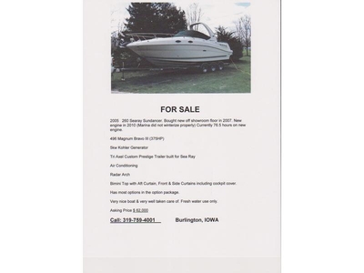 2005 Searay 260 Sundancer powerboat for sale in Iowa