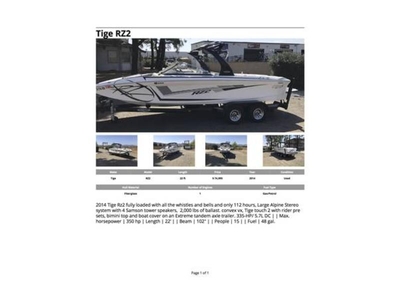 2014 Tige RZ2 powerboat for sale in California
