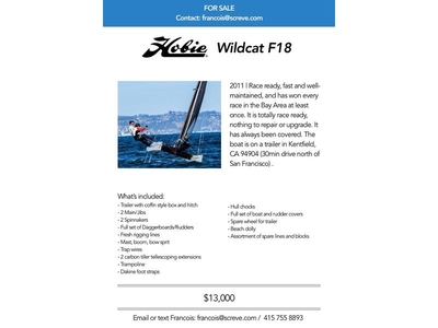2011 Hobie F18 Wildcat sailboat for sale in California