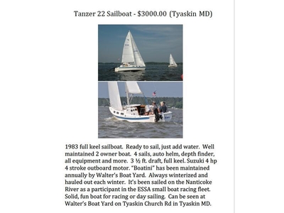 1983 Tanzer 22 sailboat for sale in Maryland