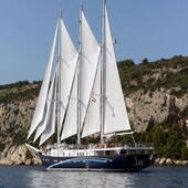 cruising sailing super-yacht - klara - brodosplit shipyard - with open transom 3 masts schooner