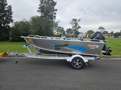 429 Outlaw side console Stacer, 50hp Mercury CT four stroke & 1098kg alloy trailer