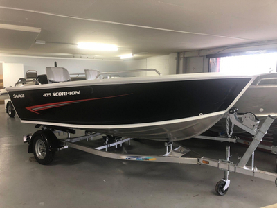 Brand new Savage 435 Scorpion TS (tiller steer) open aluminium boat, motor, trailer package now in stock and reduced by over $1200!