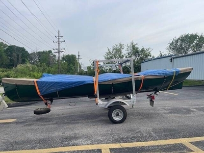 15' Wooden Guide Boat With Aluminum Trailer And 5 Antique Outboard Motors