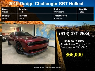 2019 Dodge Challenger SRT Hellcat RWD $66,000